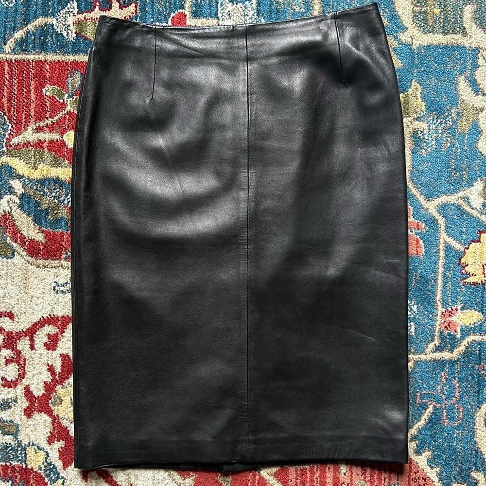 Versace Black Leather Pencil Skirt